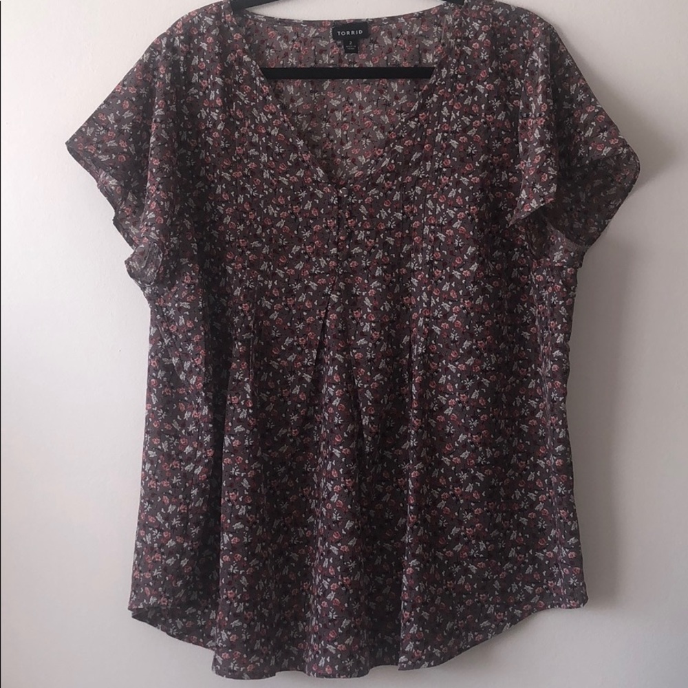 Torrid Floral Pink and Purple Short Sleeve Top